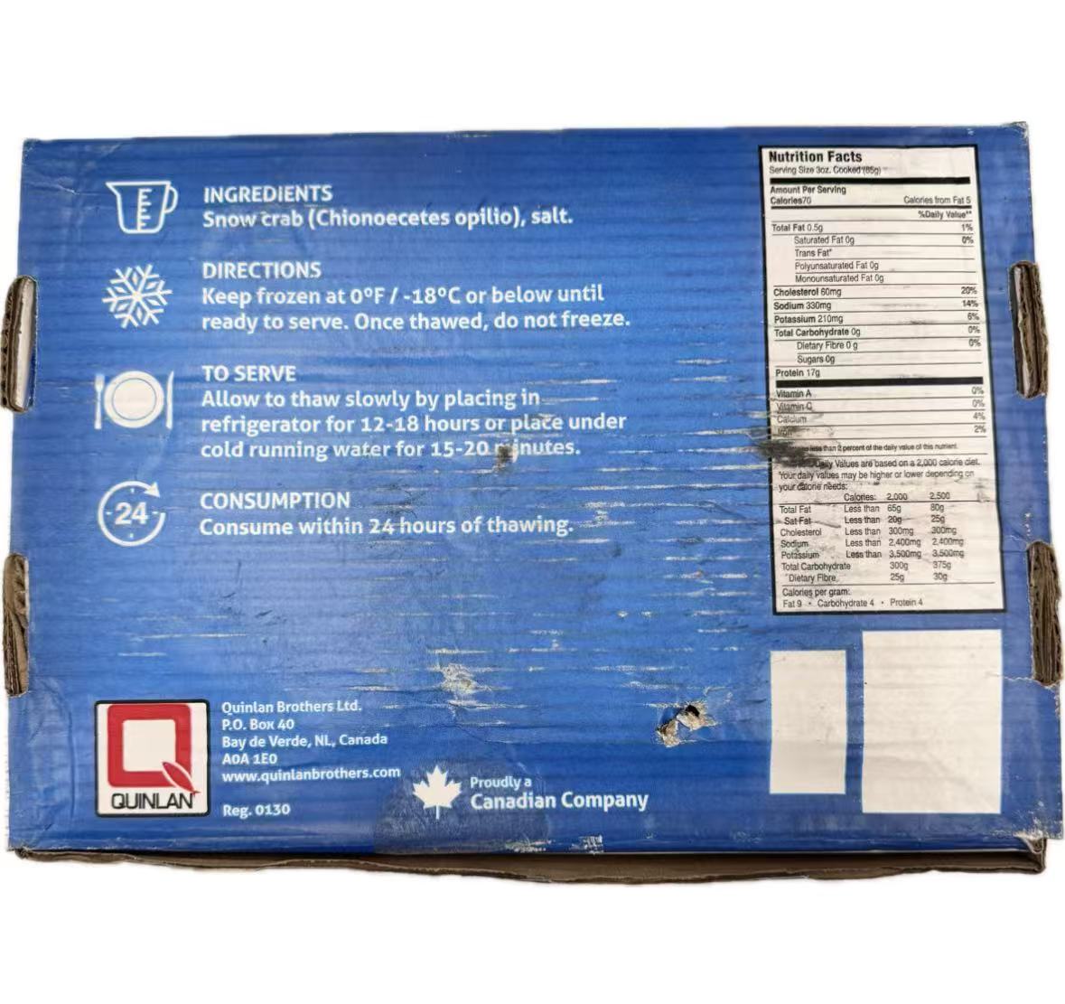 Frozen Cooked Canada Snow Crab ( size 5-8 , 10 lb / case )